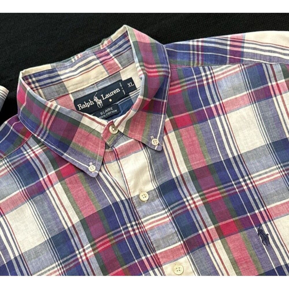 Ralph Lauren XL BLAIRE Men Cotton Blue/pink/green Button‎ Down Shirt EXCELLENT